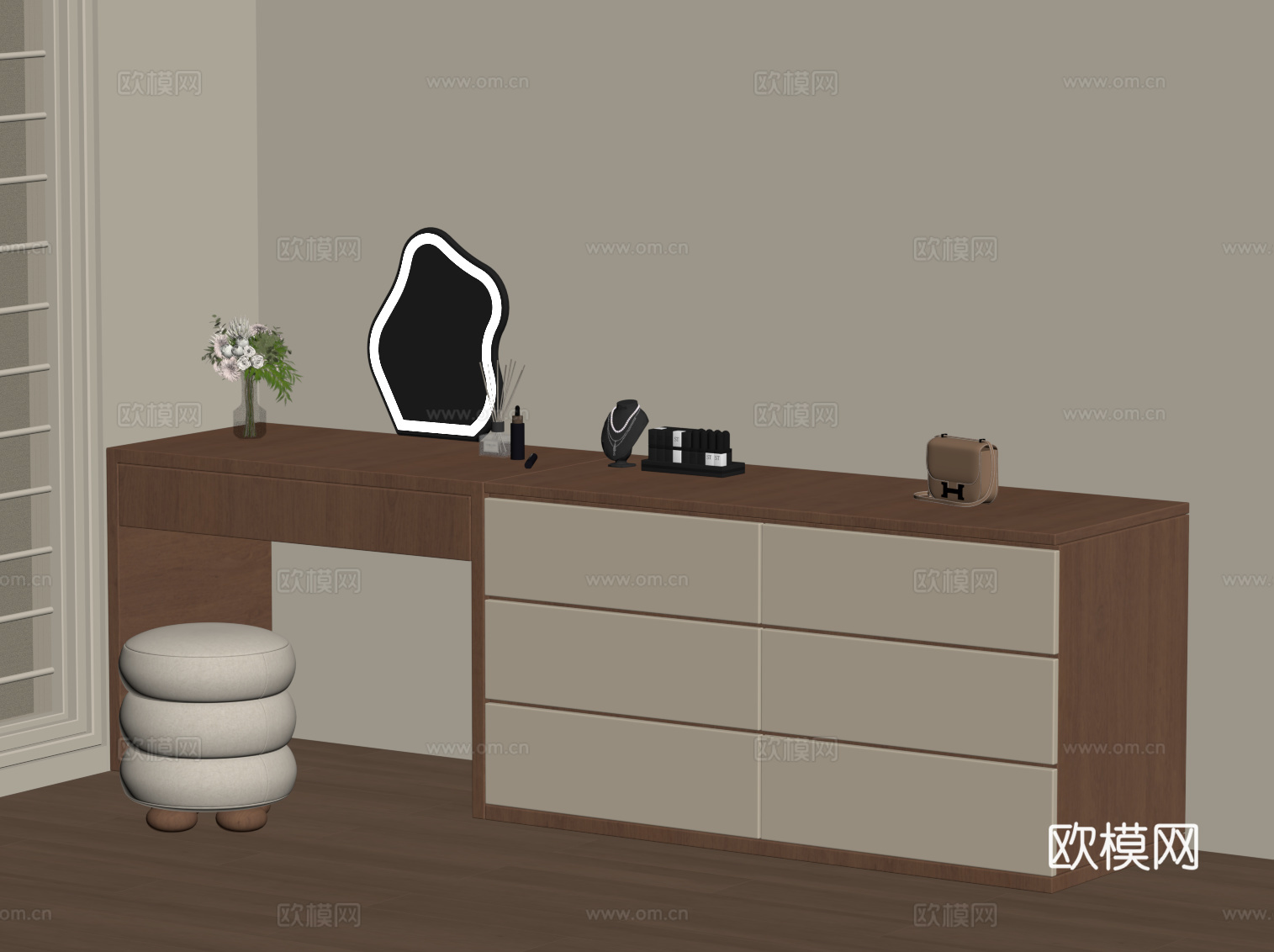 现代中古梳妆台 梳妆凳su模型