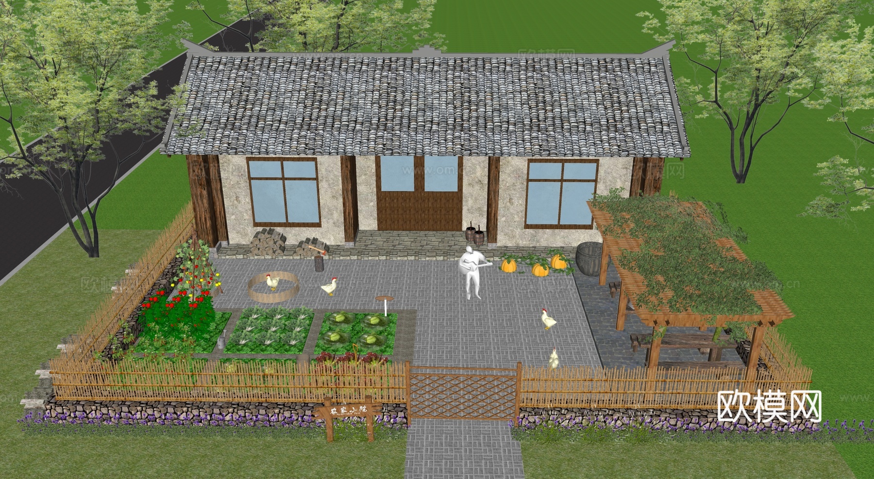 新中式乡村农家小院 蔬菜种植su模型su模型