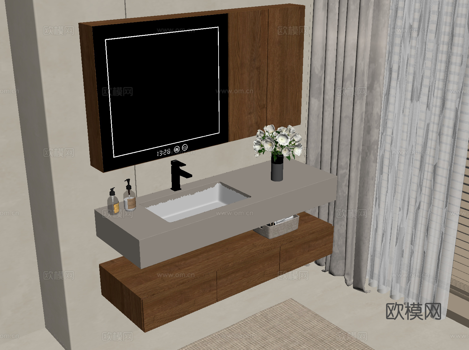 中古风浴室柜su模型