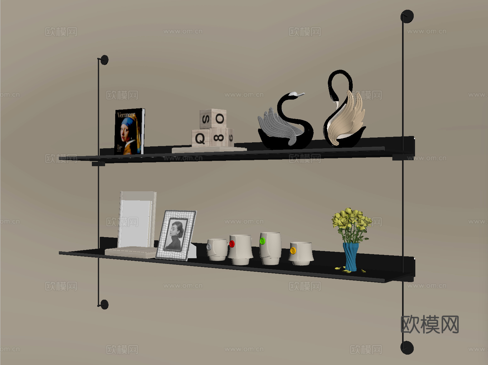 现代墙面置物架 摆件 墙饰su模型