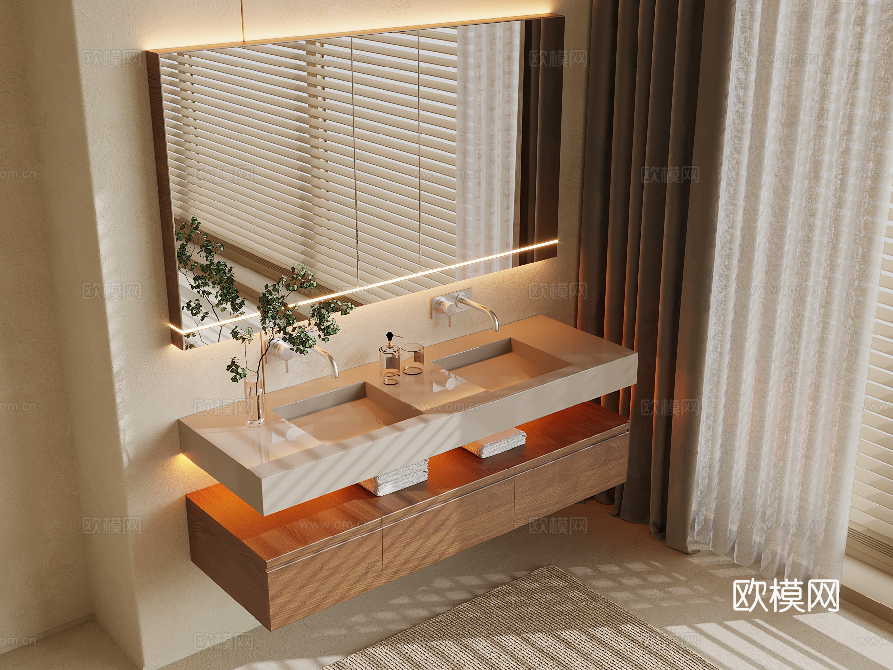 中古风浴室柜su模型