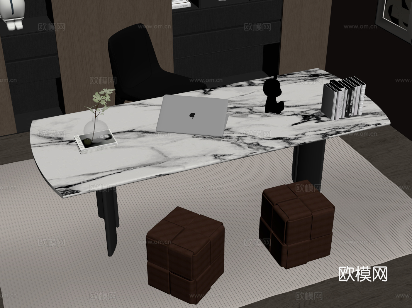 现代意式书房 书桌椅su模型