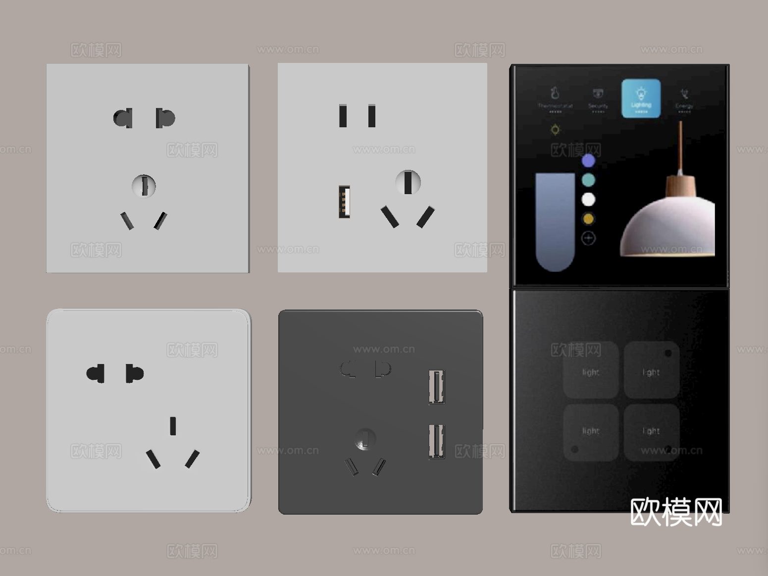 现代开关插座组合 控制面板su模型