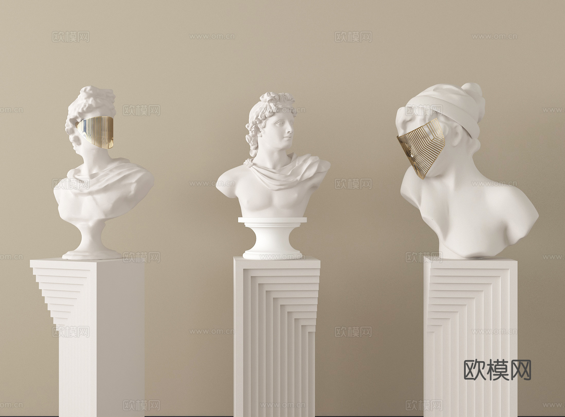 现代石膏体雕塑 装饰摆件 石膏摆件su模型