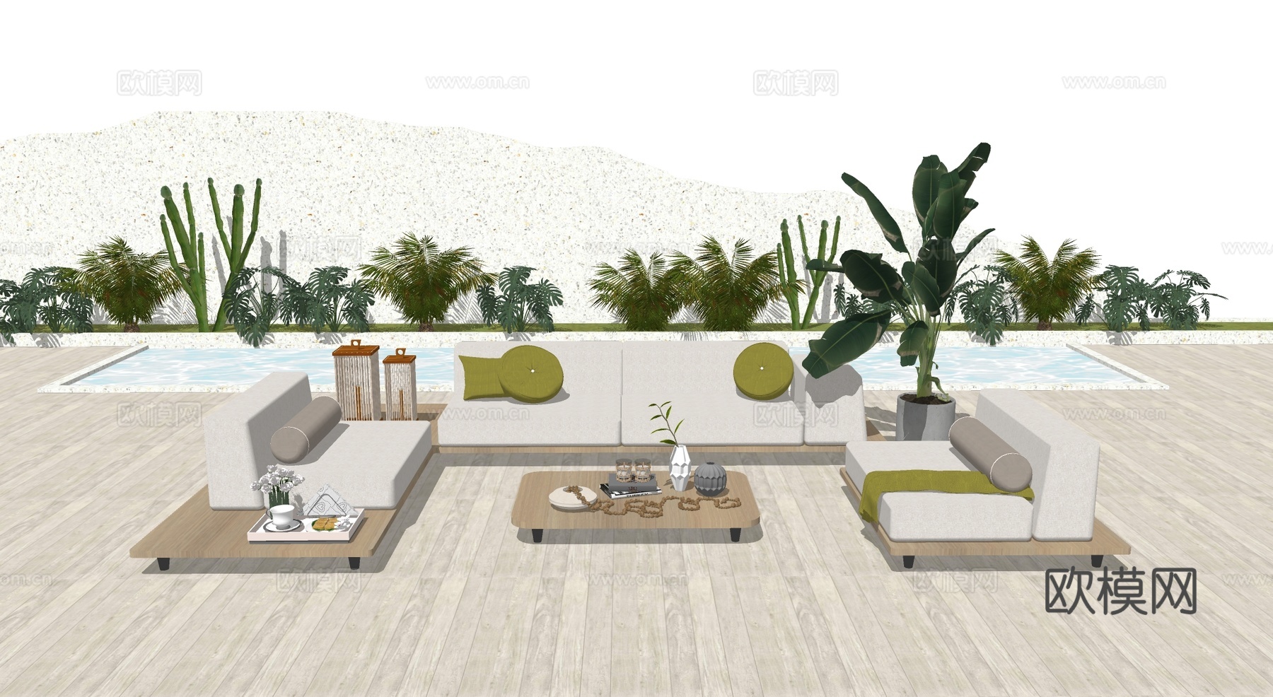 户外沙发 庭院家具 木质茶几 户外茶几su模型