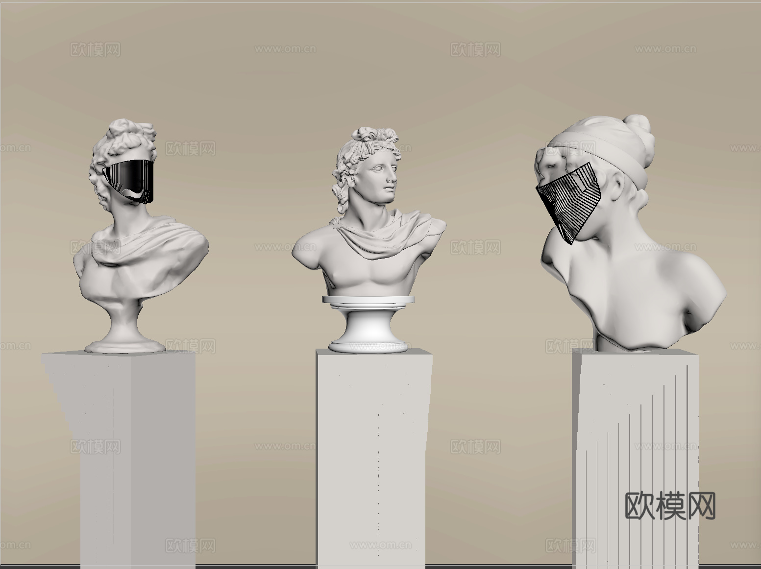 现代石膏体雕塑 装饰摆件 石膏摆件su模型