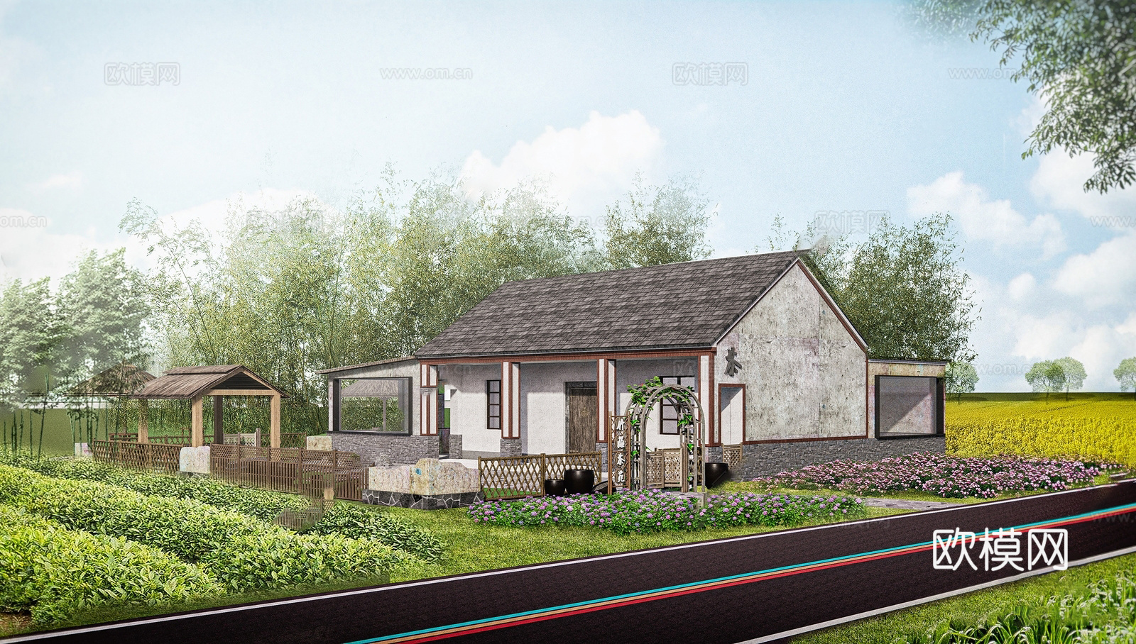 中式乡村庭院 乡村茶苑su模型