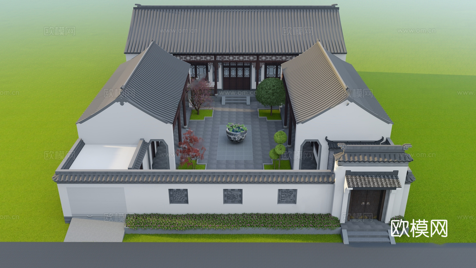 新中式四合院 自建别墅su模型