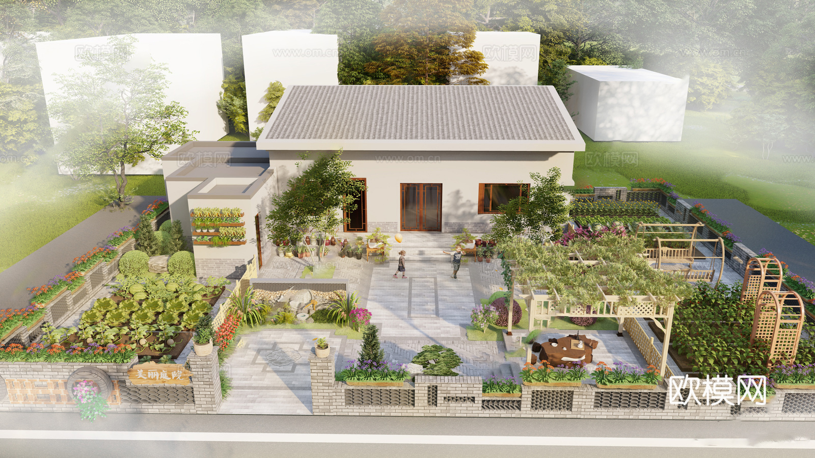 新中式乡村庭院 美丽庭院 乡村su模型