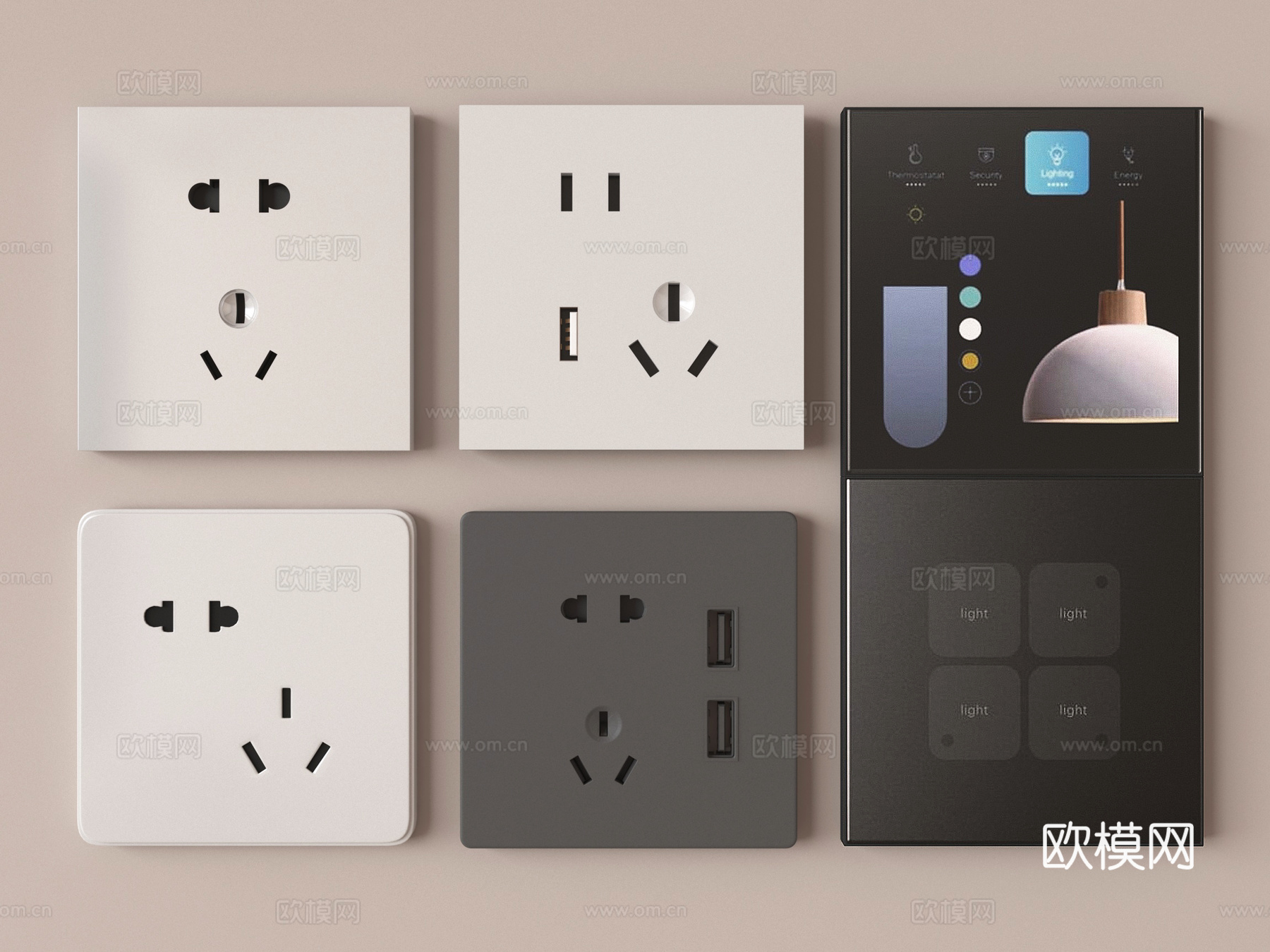 现代开关插座组合 控制面板su模型