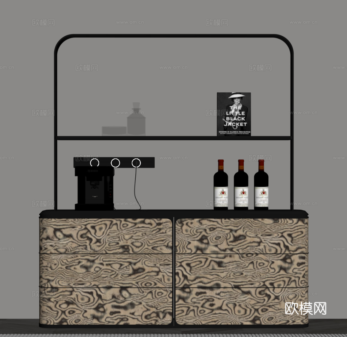 现代意式酒架 酒柜 备餐柜 法式中古酒柜su模型