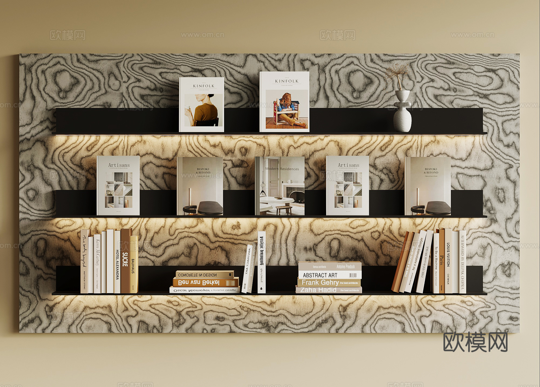 现代意式书架 壁挂书架su模型