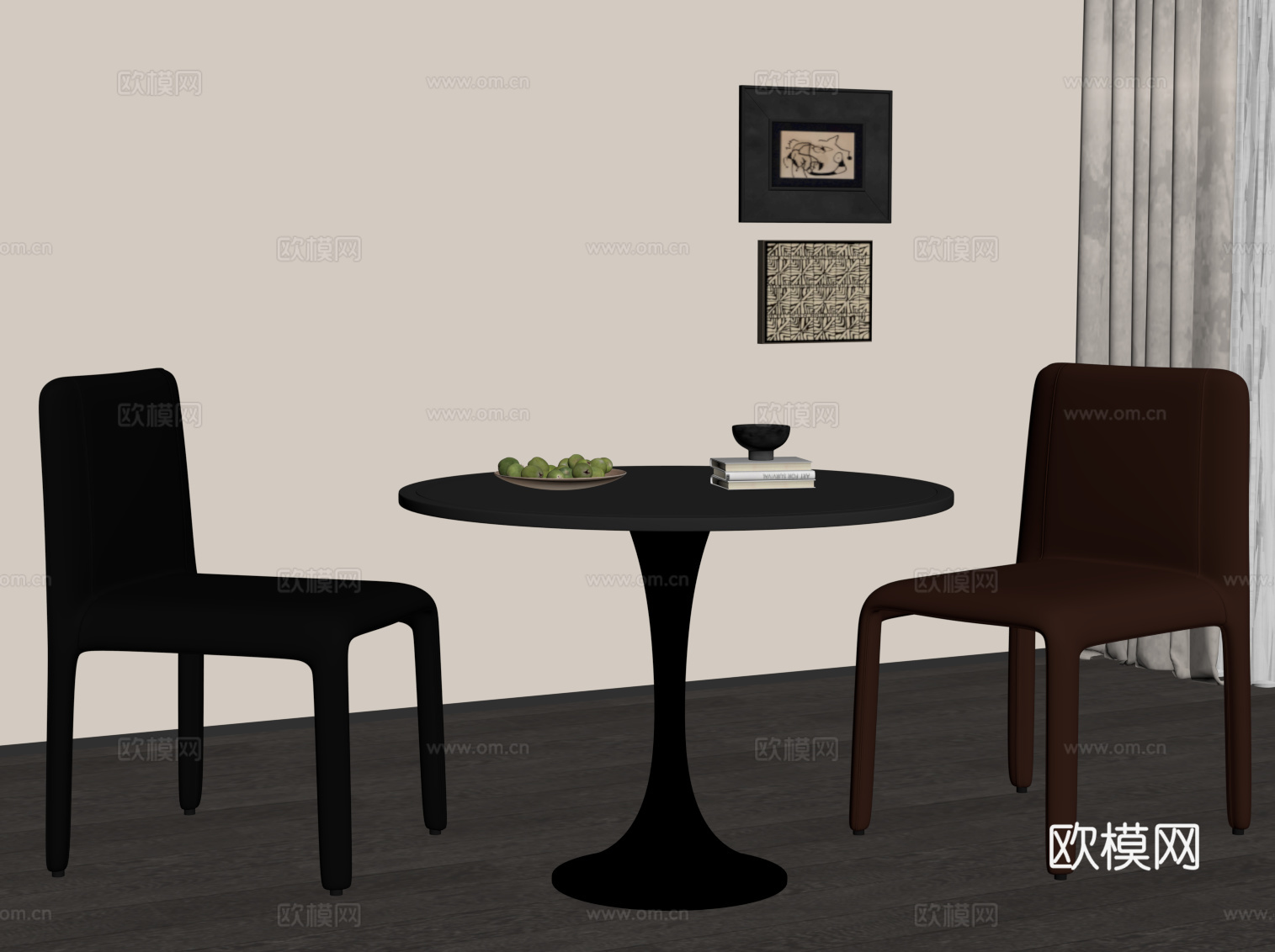 现代意式洽谈桌椅 餐桌椅su模型下载（渲染图2）