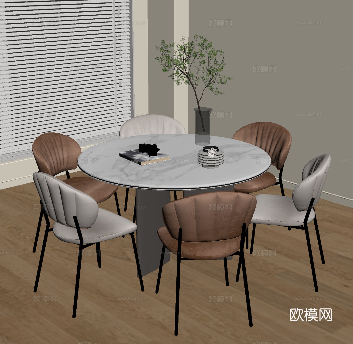 现代奶油风餐桌椅su模型