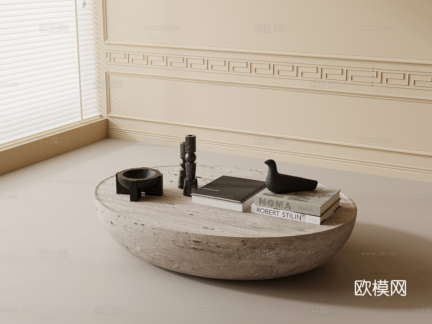 奶油风茶几su模型