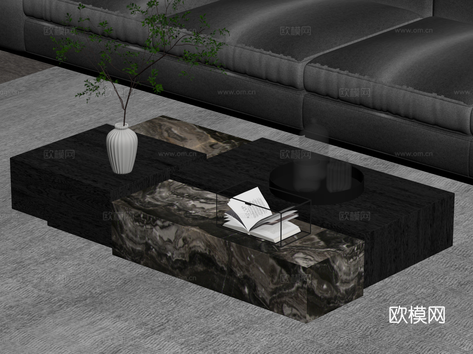 现代意式茶几 大理石茶几 实木茶几su模型