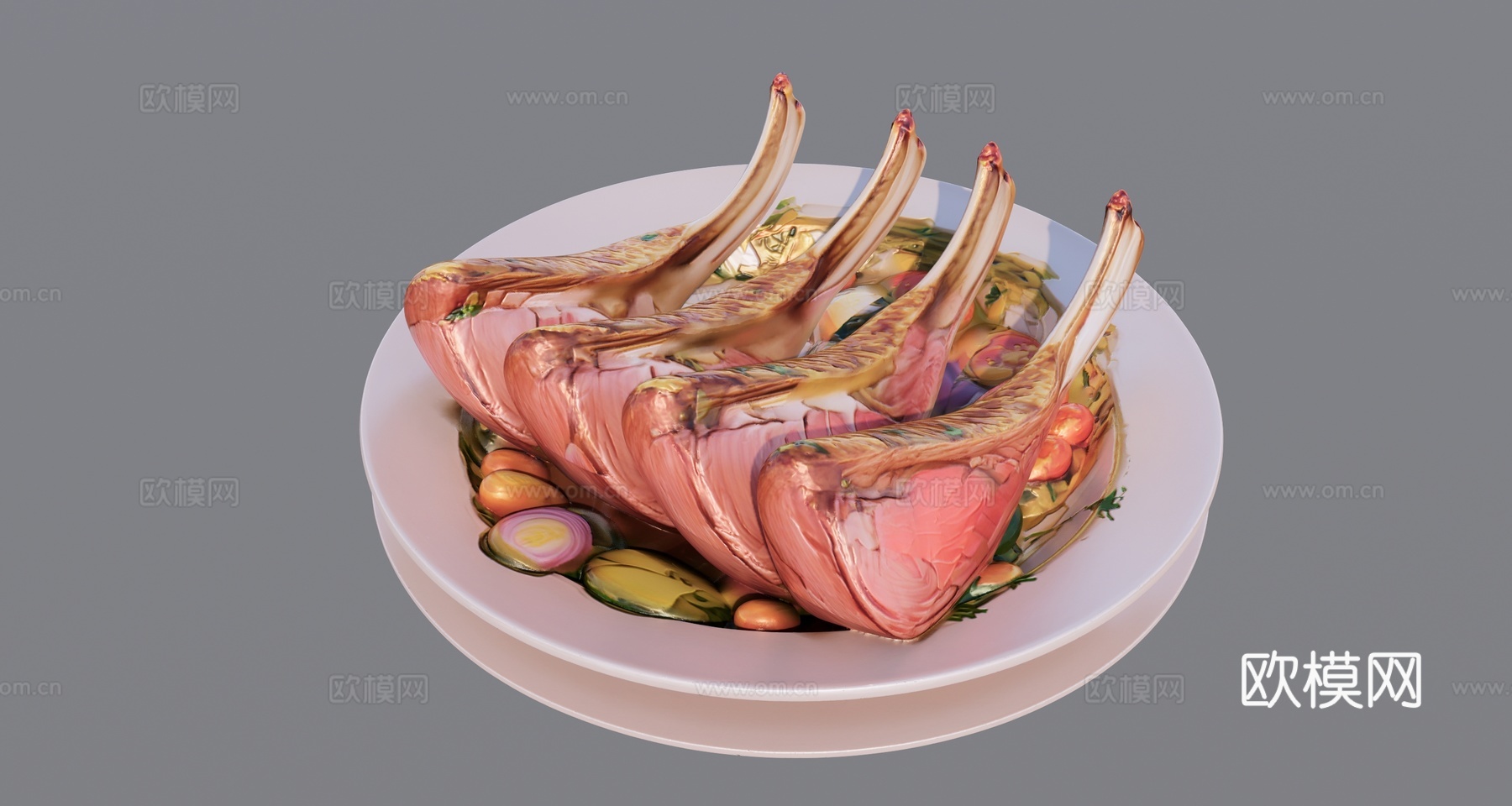 一盘美味的烤羊排su模型