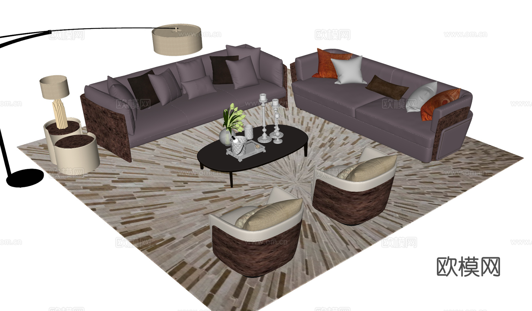 现代宾利沙发茶几组合 宾利客厅 轻奢家具 意式单人沙发 宾利su模型