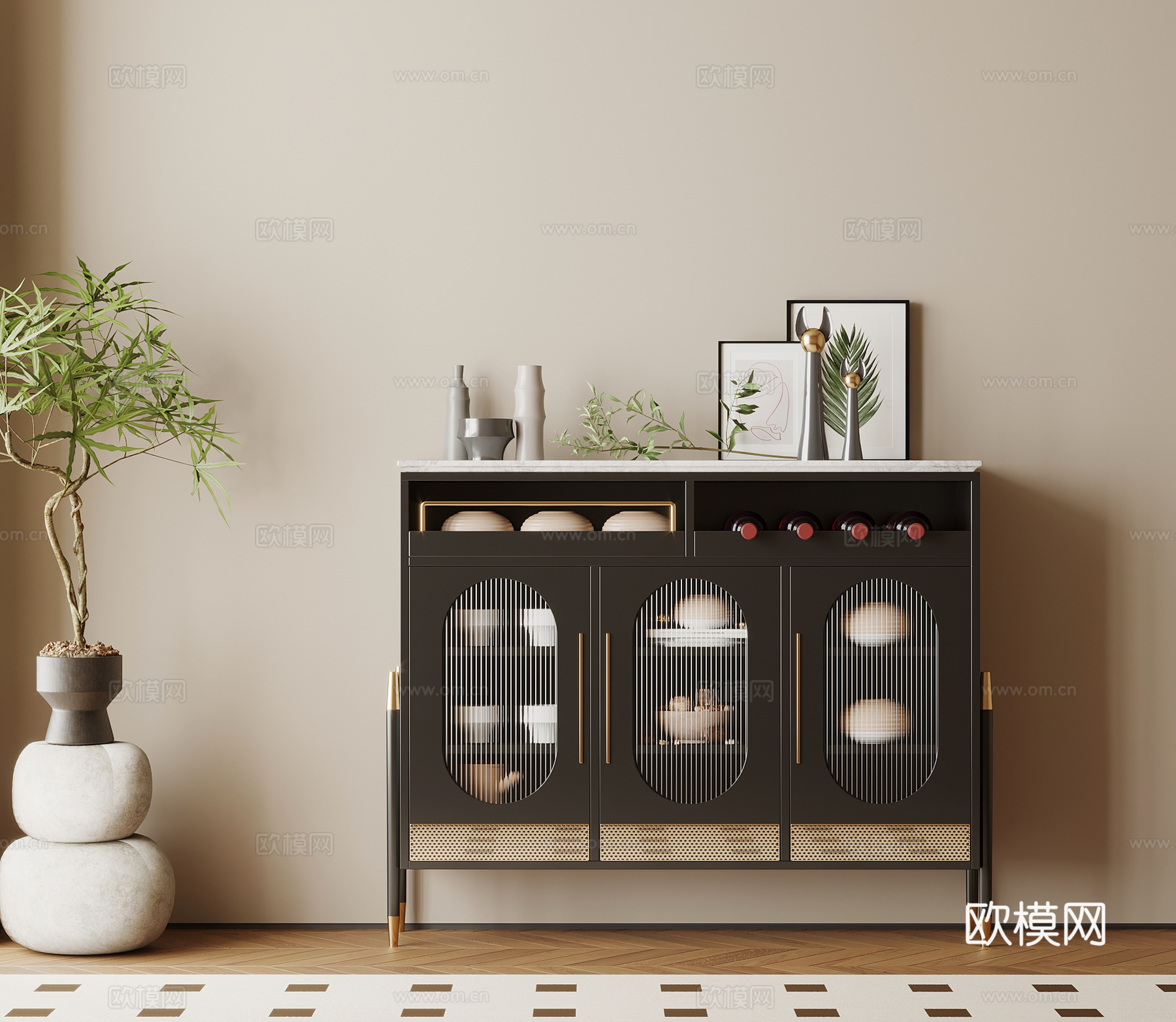 法式复古风餐边柜 边柜 端景柜su模型