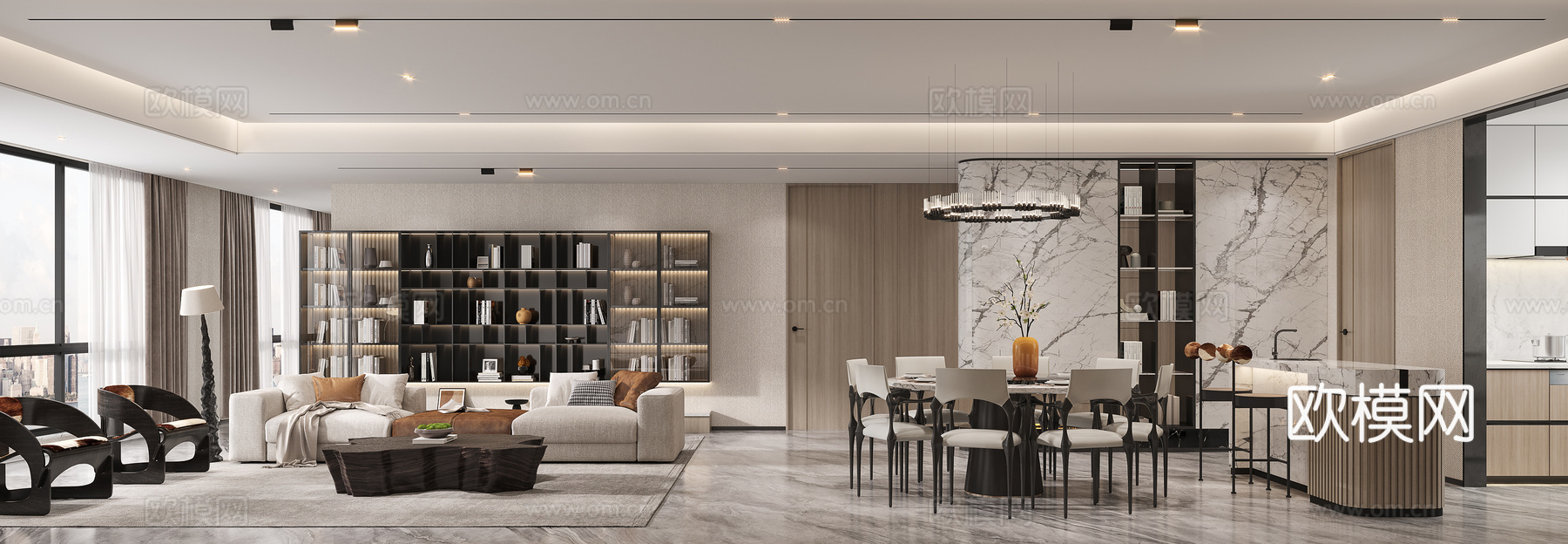 现代客餐厅3d模型下载（渲染图2）