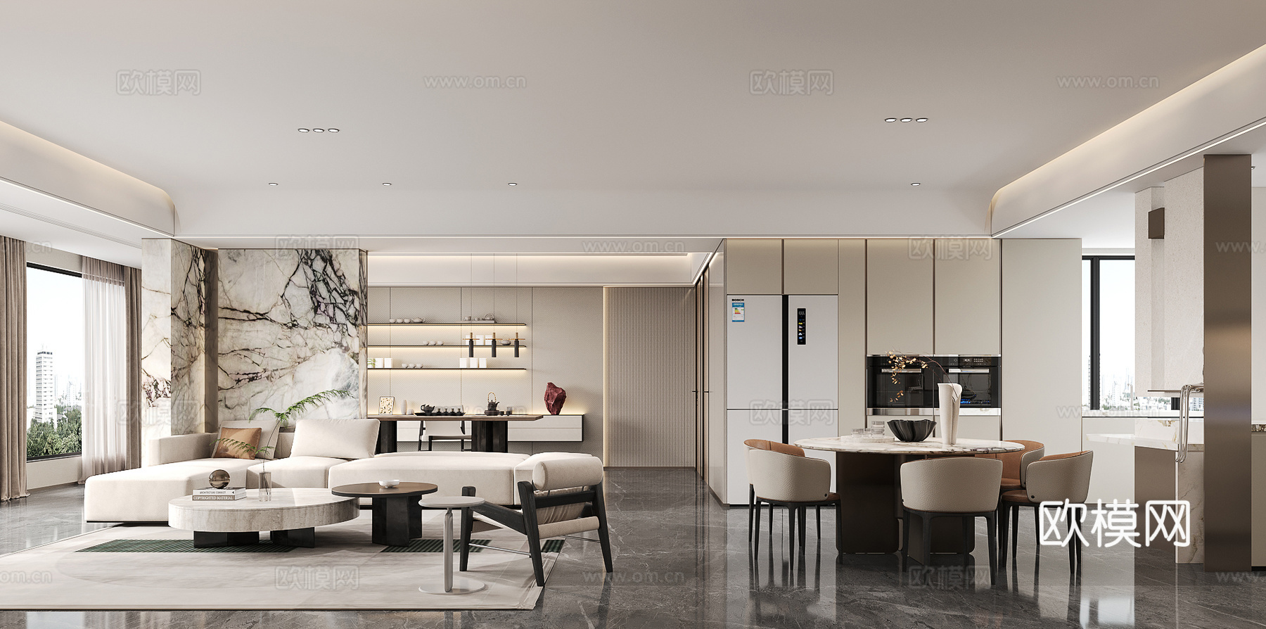 现代客餐厅3d模型下载（渲染图3）