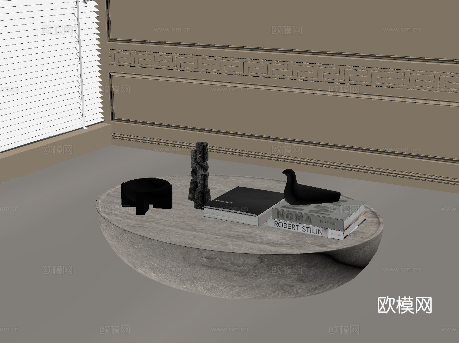 奶油风茶几su模型