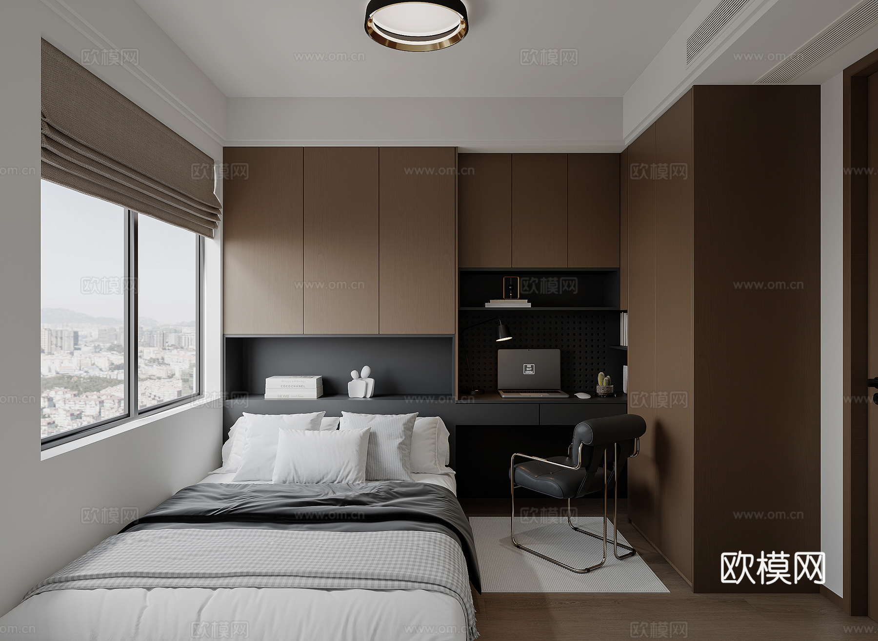 意式榻榻米卧室书房3d模型下载