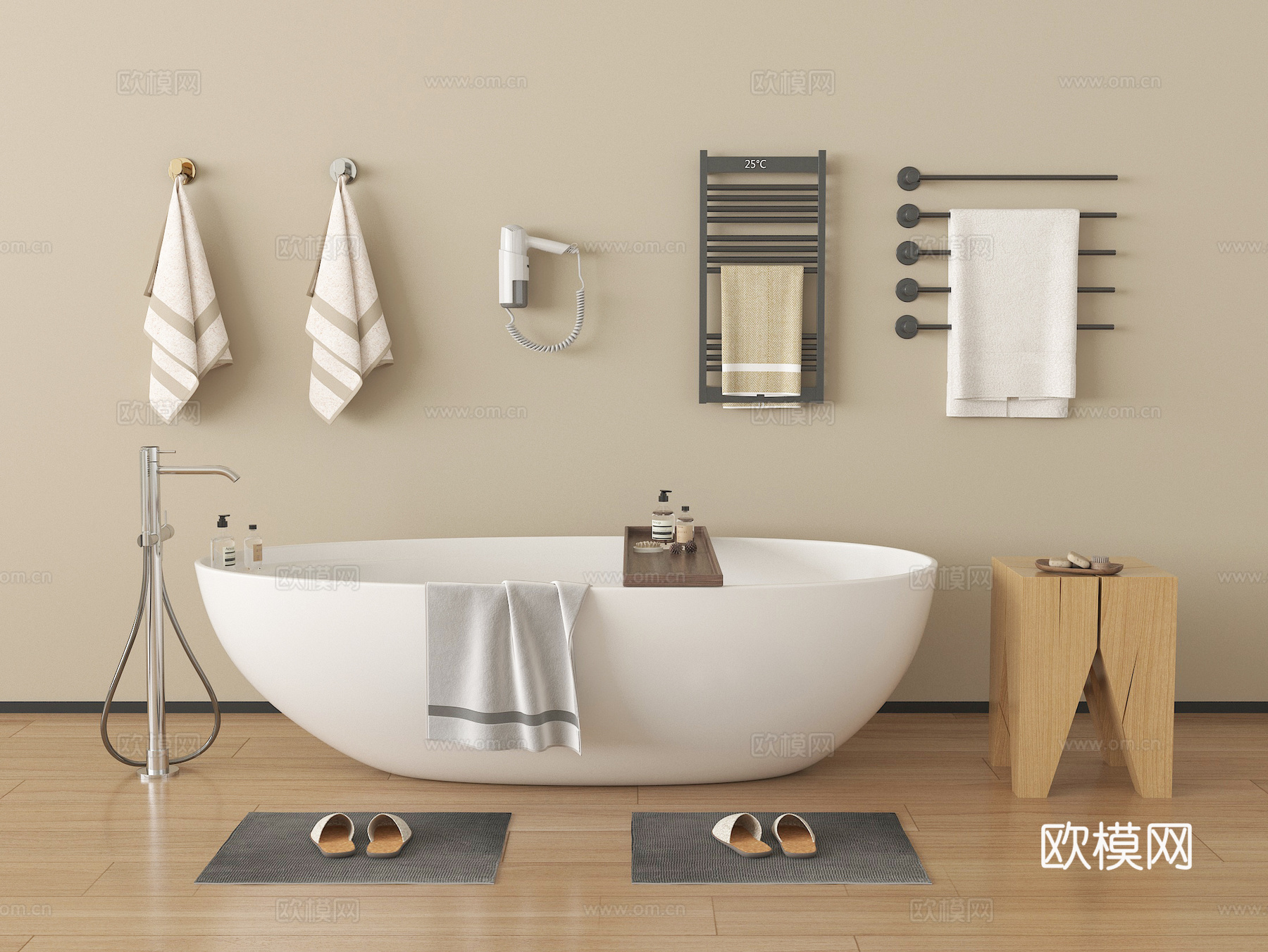 现代浴缸 毛巾架  一体式浴缸 洗浴用品su模型
