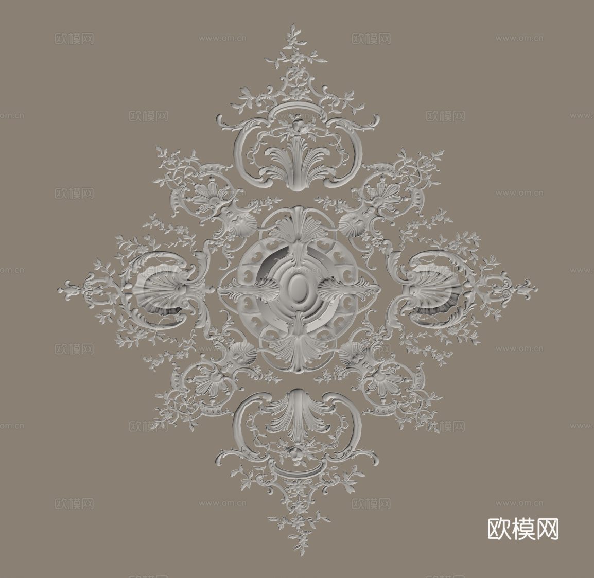 法式复古灯盘 石膏灯盘su模型