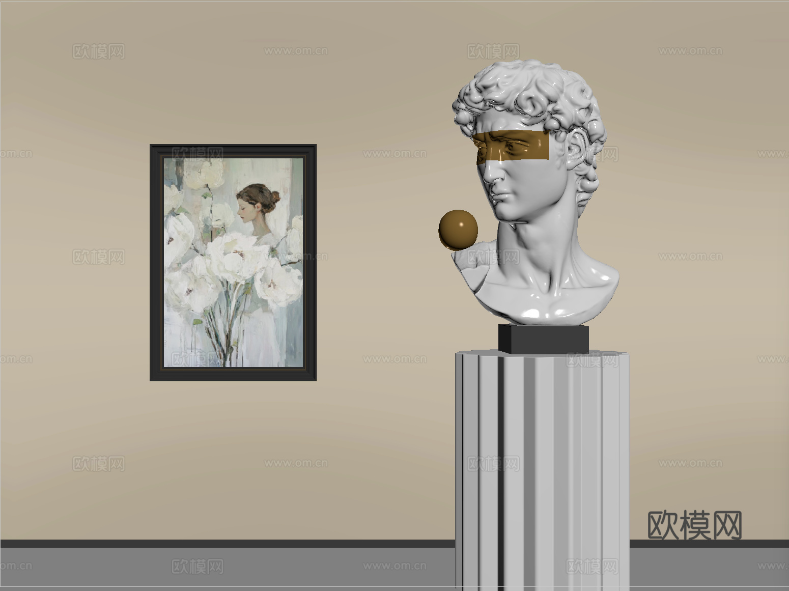 现代雕塑摆件 石膏雕塑 挂画su模型