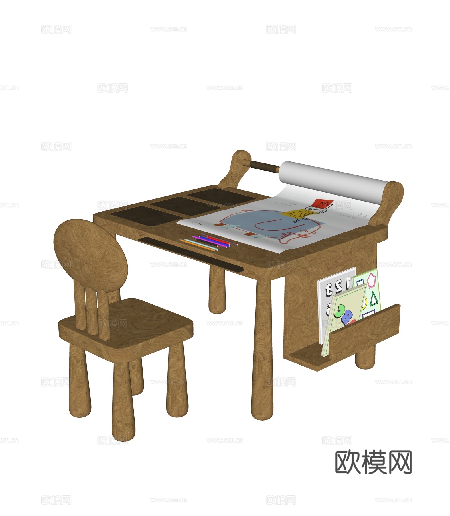 儿童绘画桌椅组合su模型