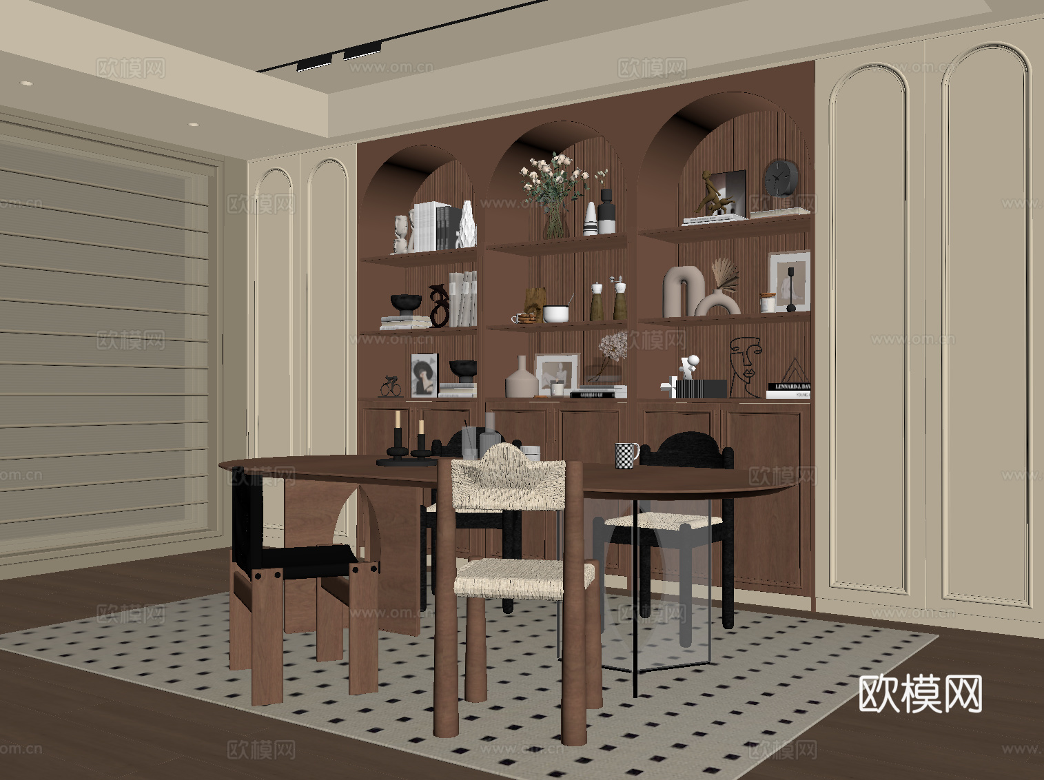 中古风书房su模型