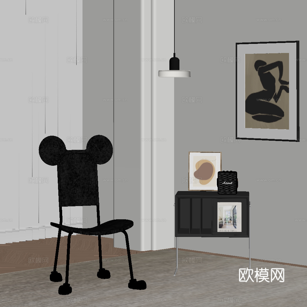 现代休闲椅 边几su模型