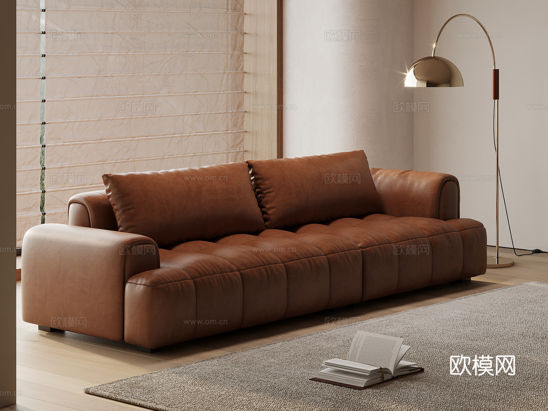 现代奶油风多人沙发 直排沙发su模型