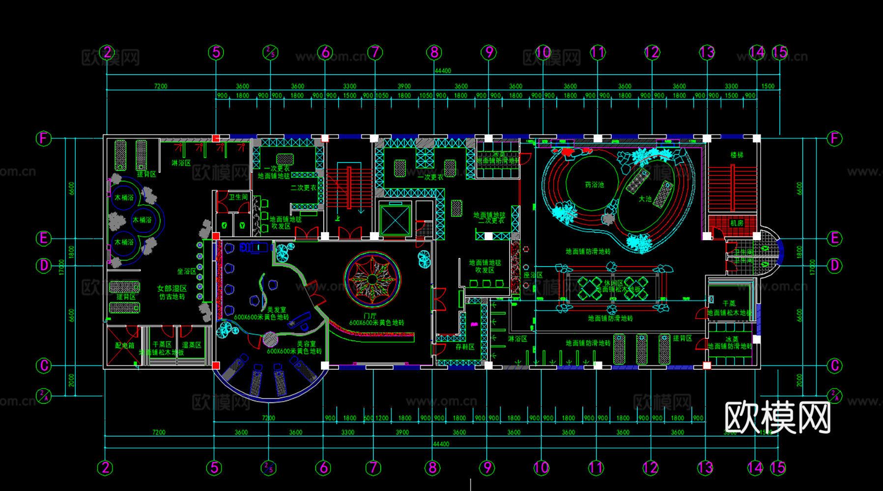 140套桑拿洗浴中心CAD图纸cad施工图