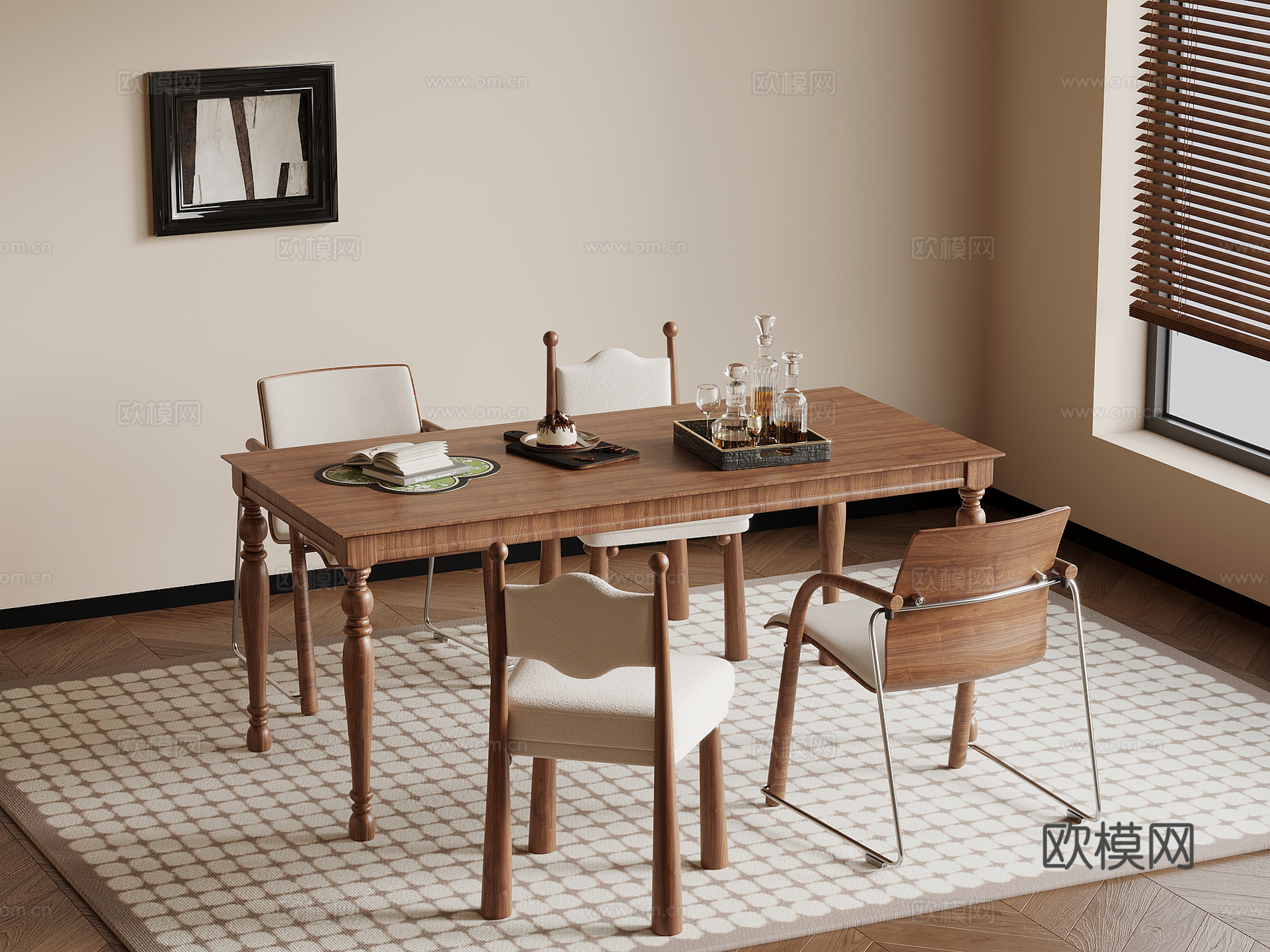 法式中古风餐桌椅su模型