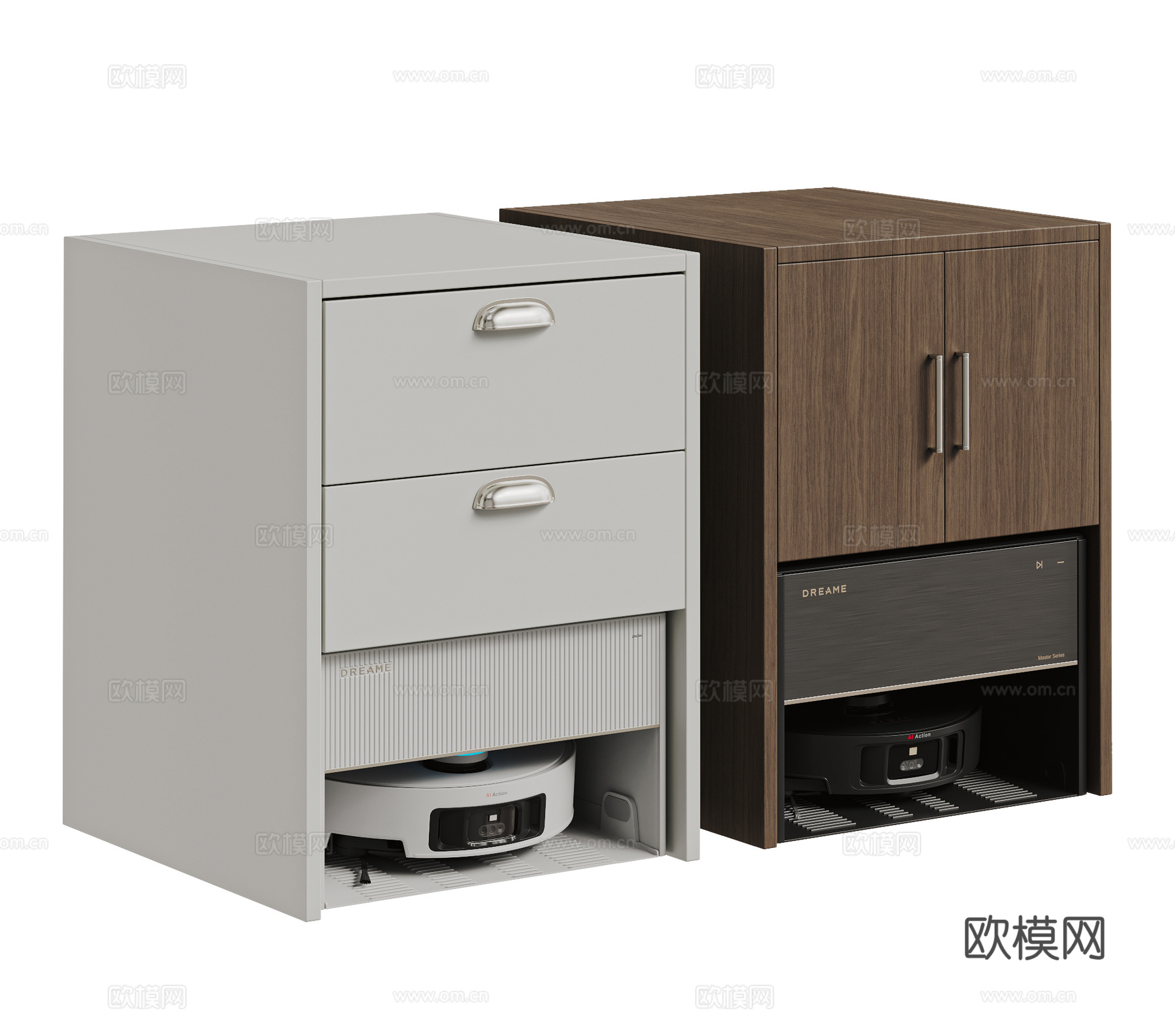 现代扫地机器人组合 追觅 扫地机器人柜su模型