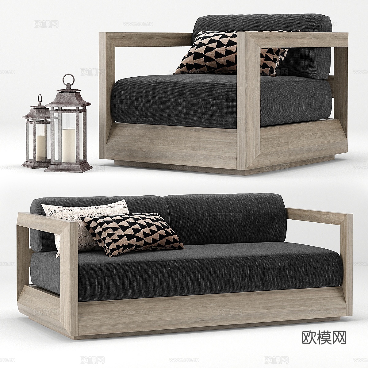 RH户外帕洛玛柚木沙发3d模型下载