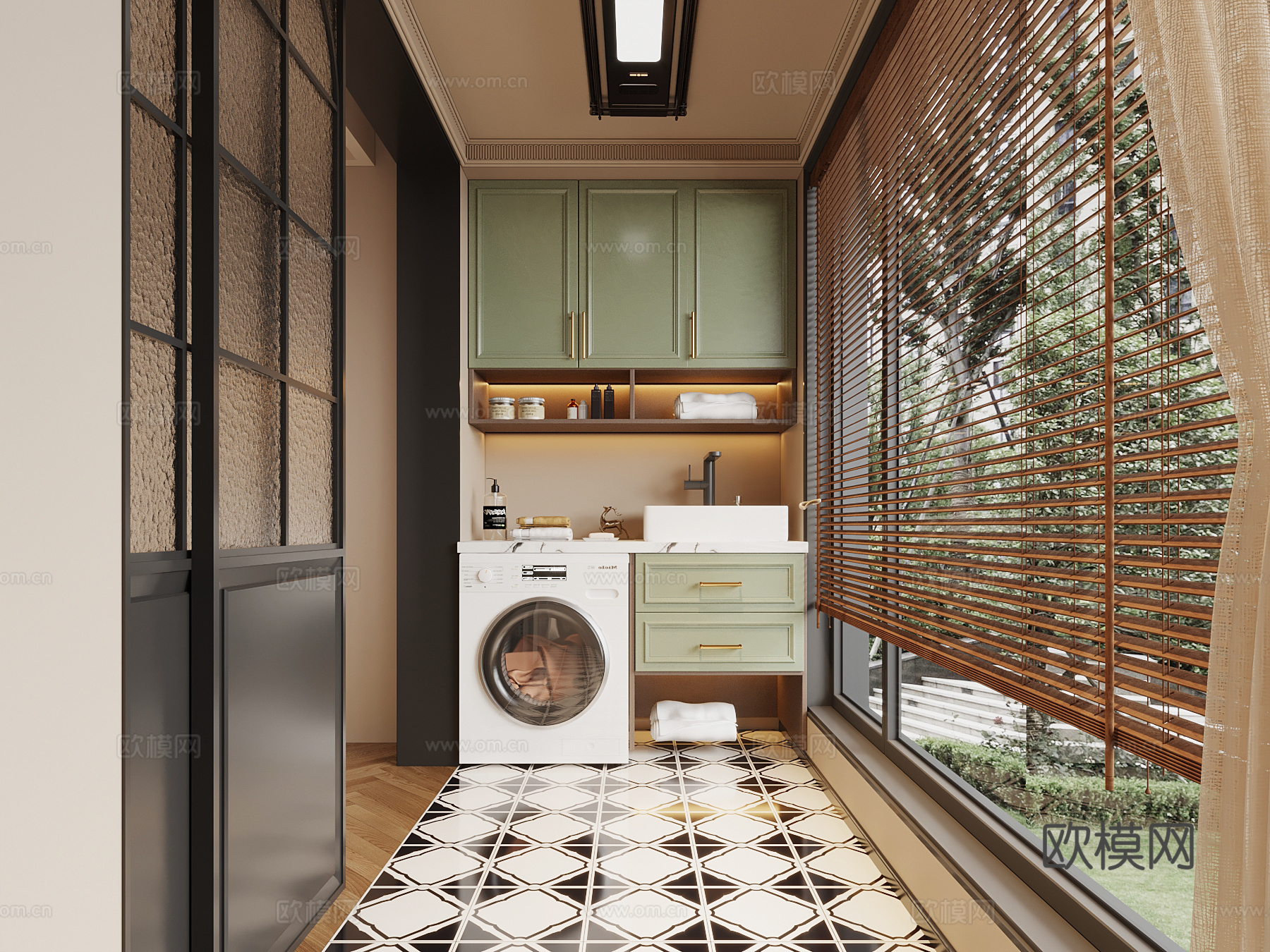 法式复古风阳台柜 洗衣机柜su模型