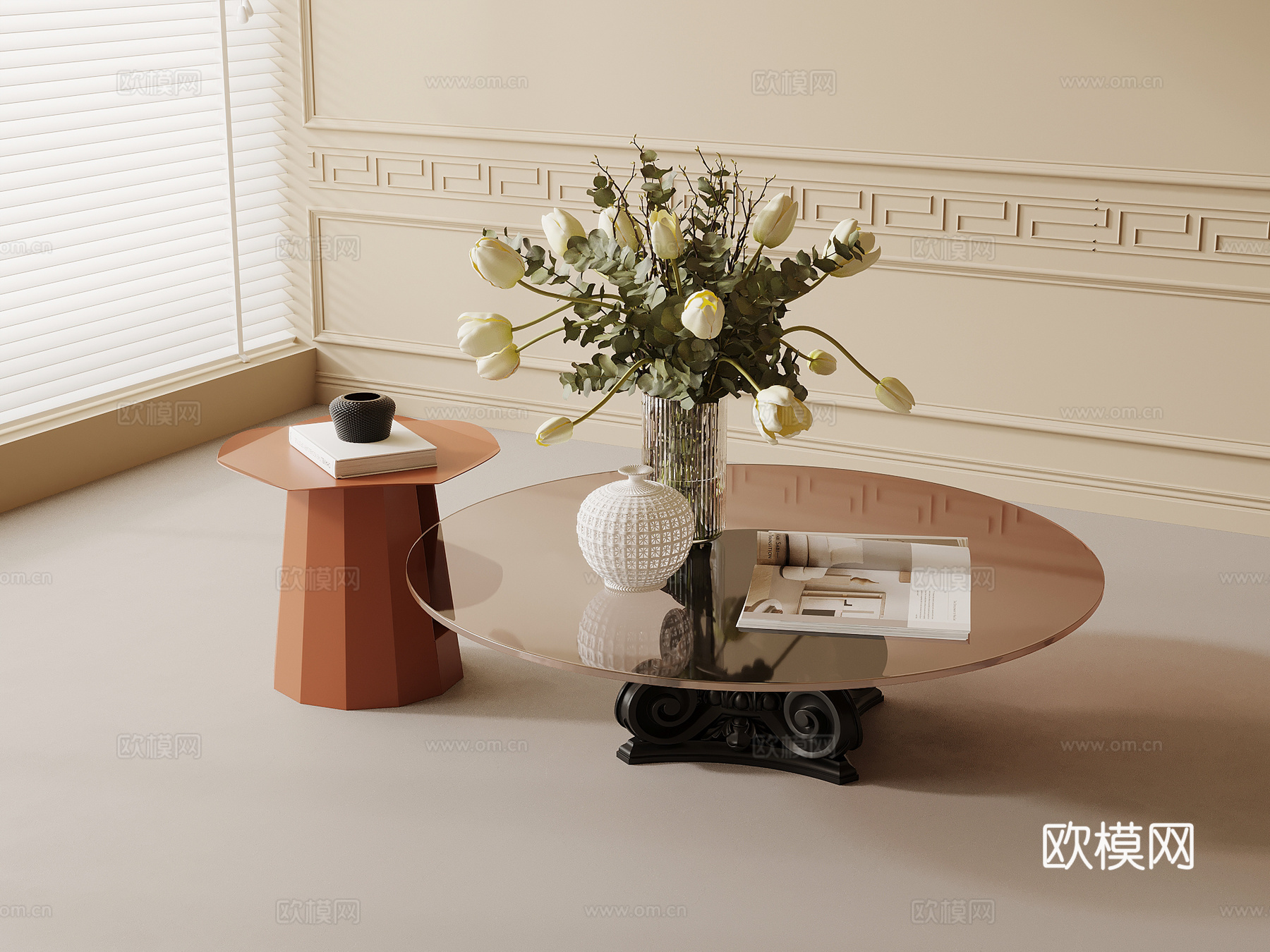 法式复古风茶几 子母几su模型su模型