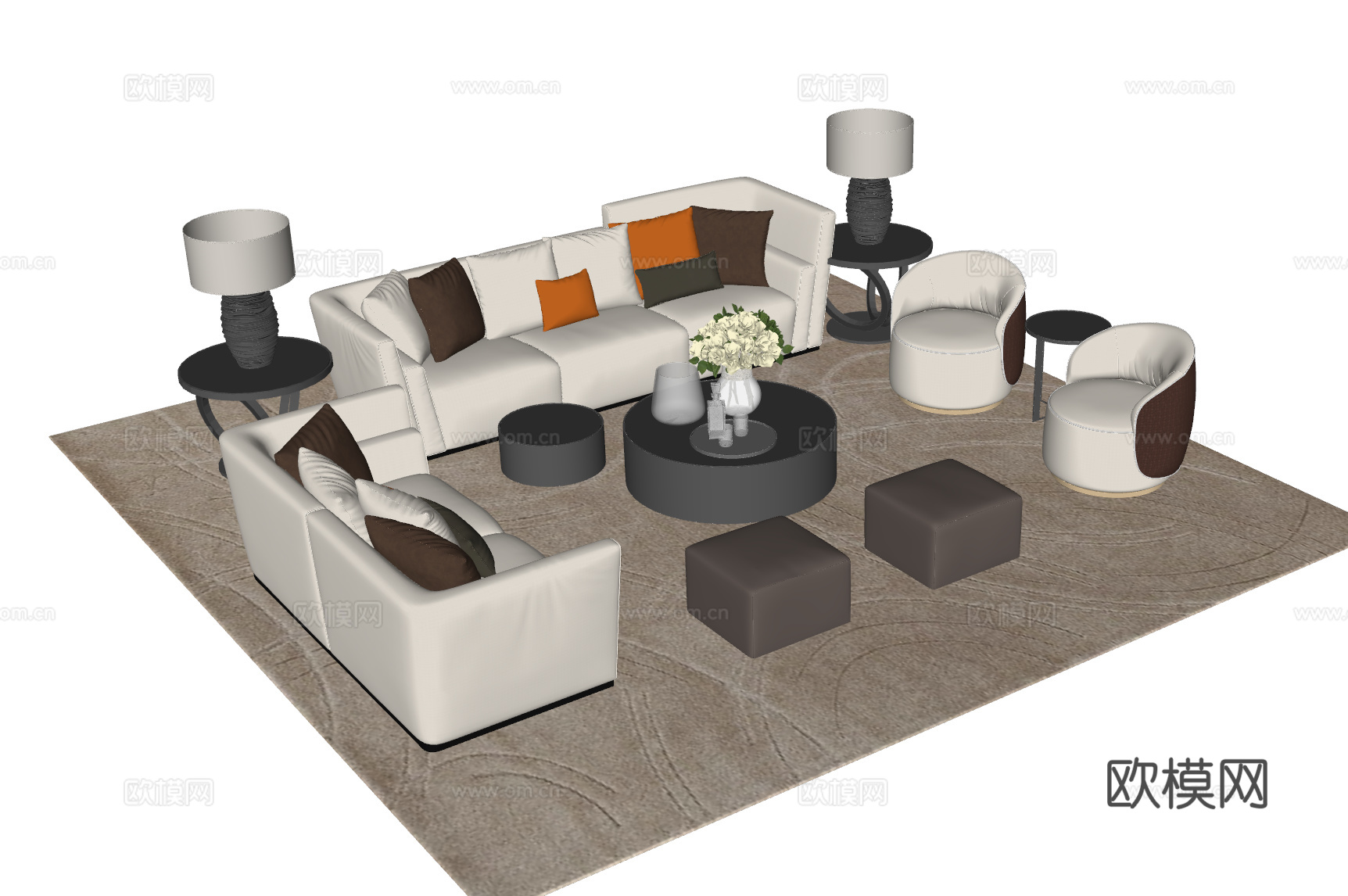 现代宾利沙发茶几组合 宾利茶几 三人沙发 单人沙发 品牌家具su模型
