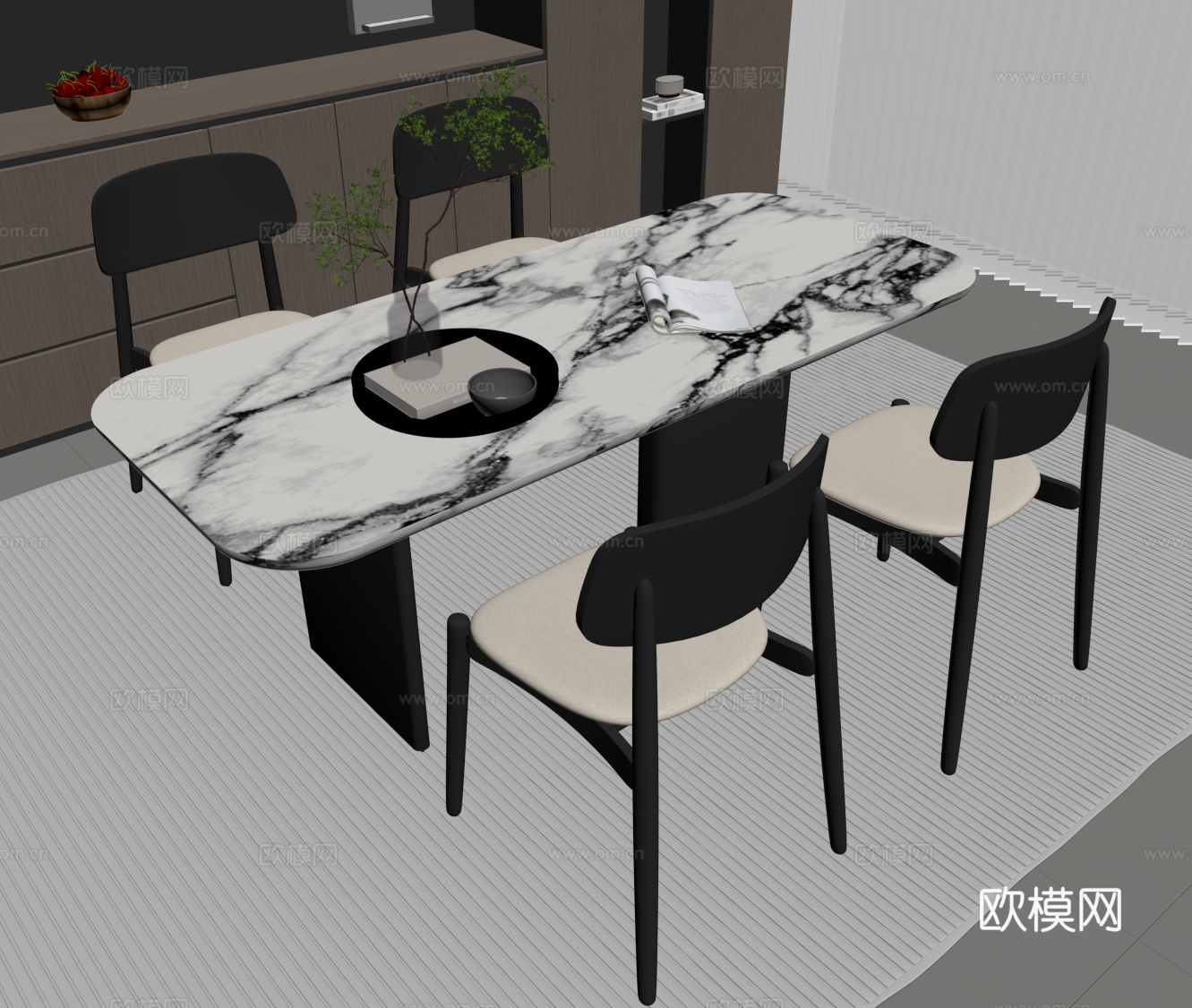 现代意式餐厅 餐桌椅su模型