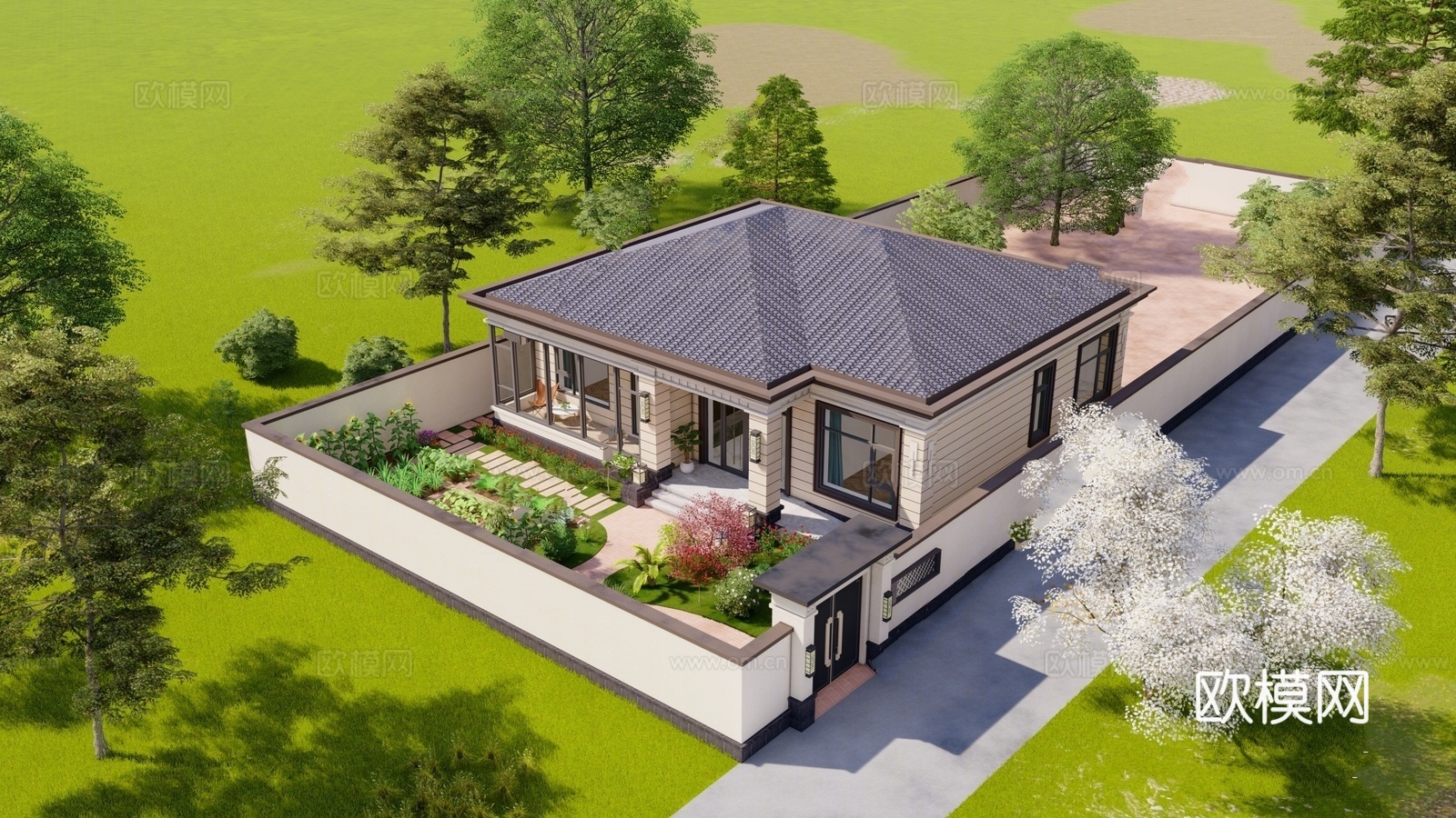 新中式乡村庭院 乡村民房 古建民俗 民宿建筑su模型