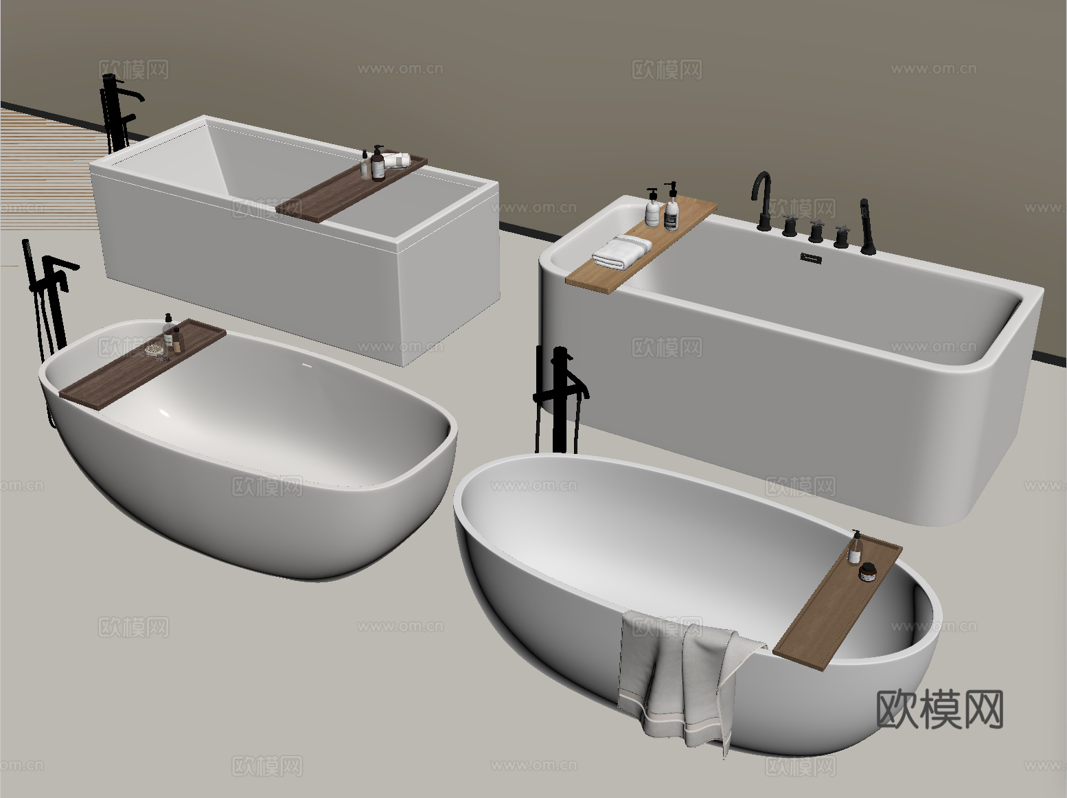 现代浴缸组合 一体式浴缸 独立浴缸 卫浴小件su模型