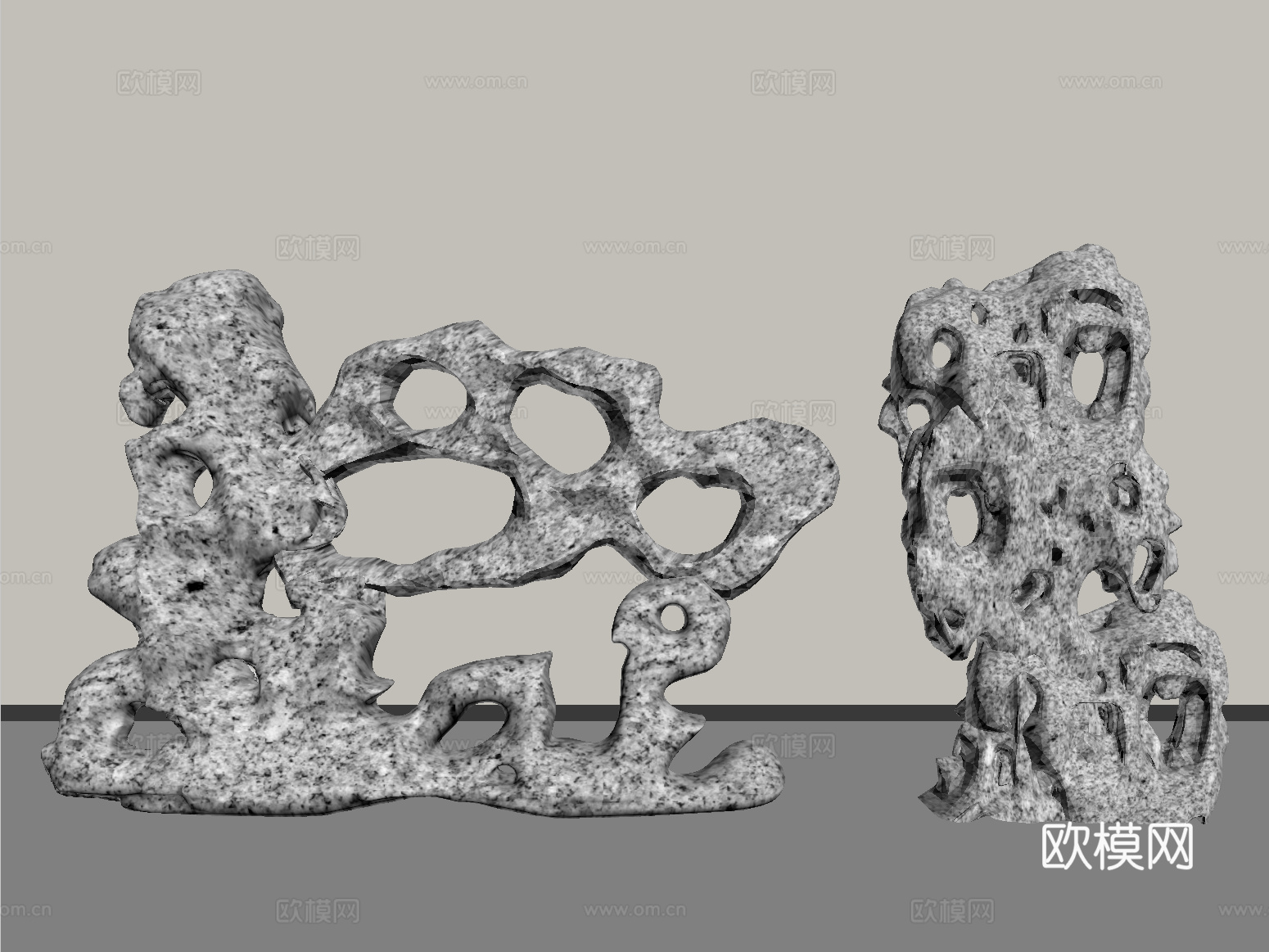 新中式假山石头  太湖石雕塑摆件su模型