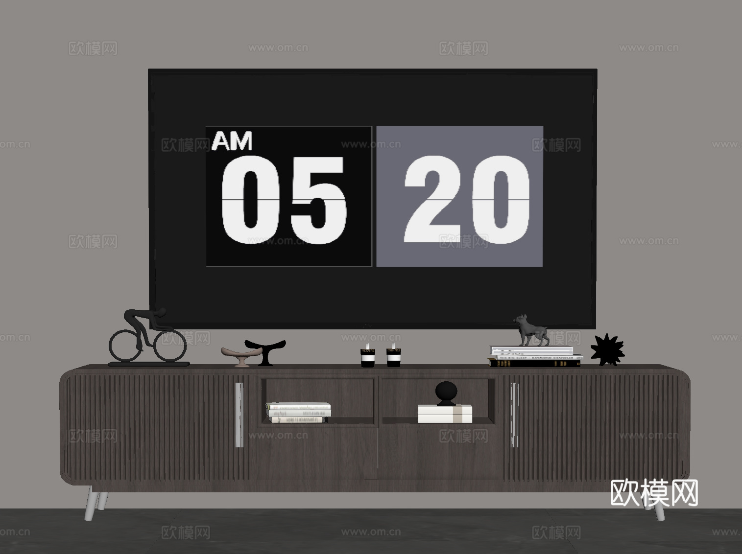现代意式电视柜 边柜su模型下载（渲染图2）