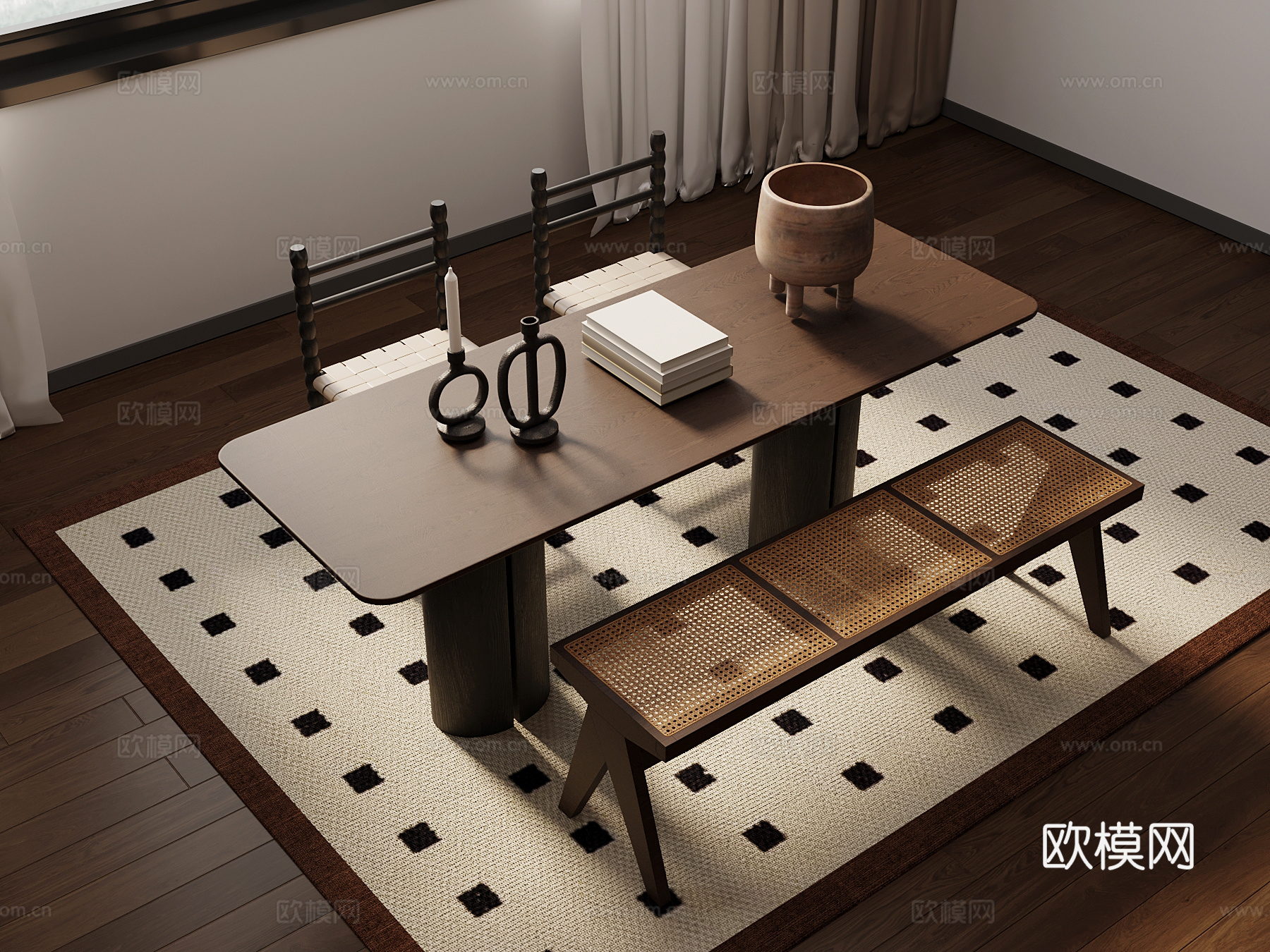 中古风书桌椅su模型