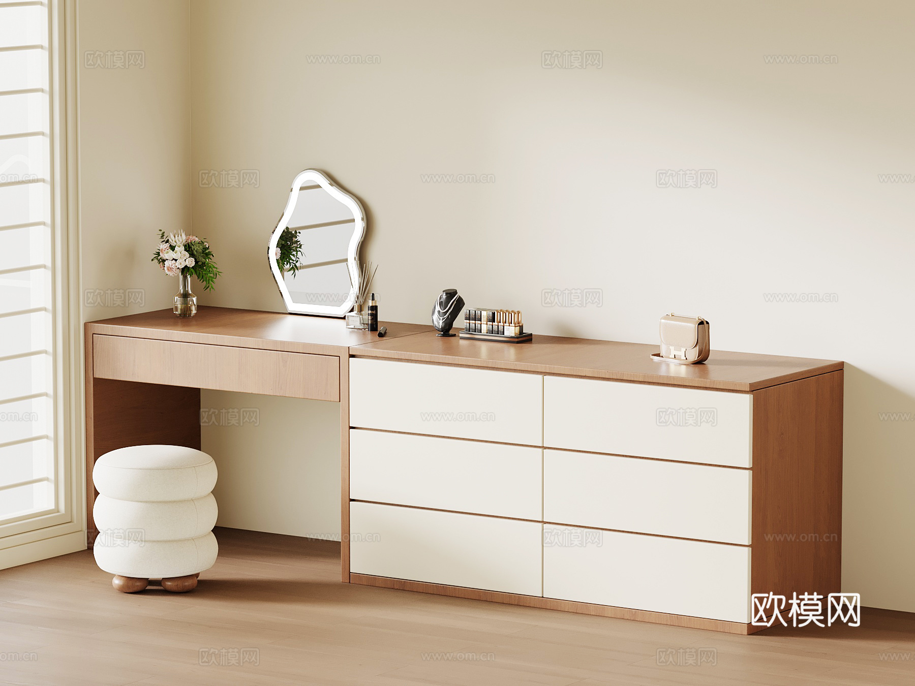 现代中古梳妆台 梳妆凳su模型