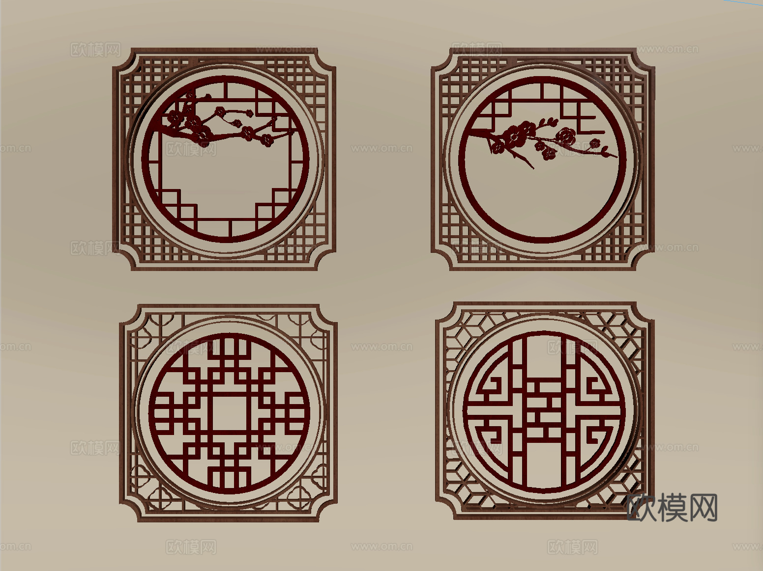 中式窗格 镂空窗 花窗su模型