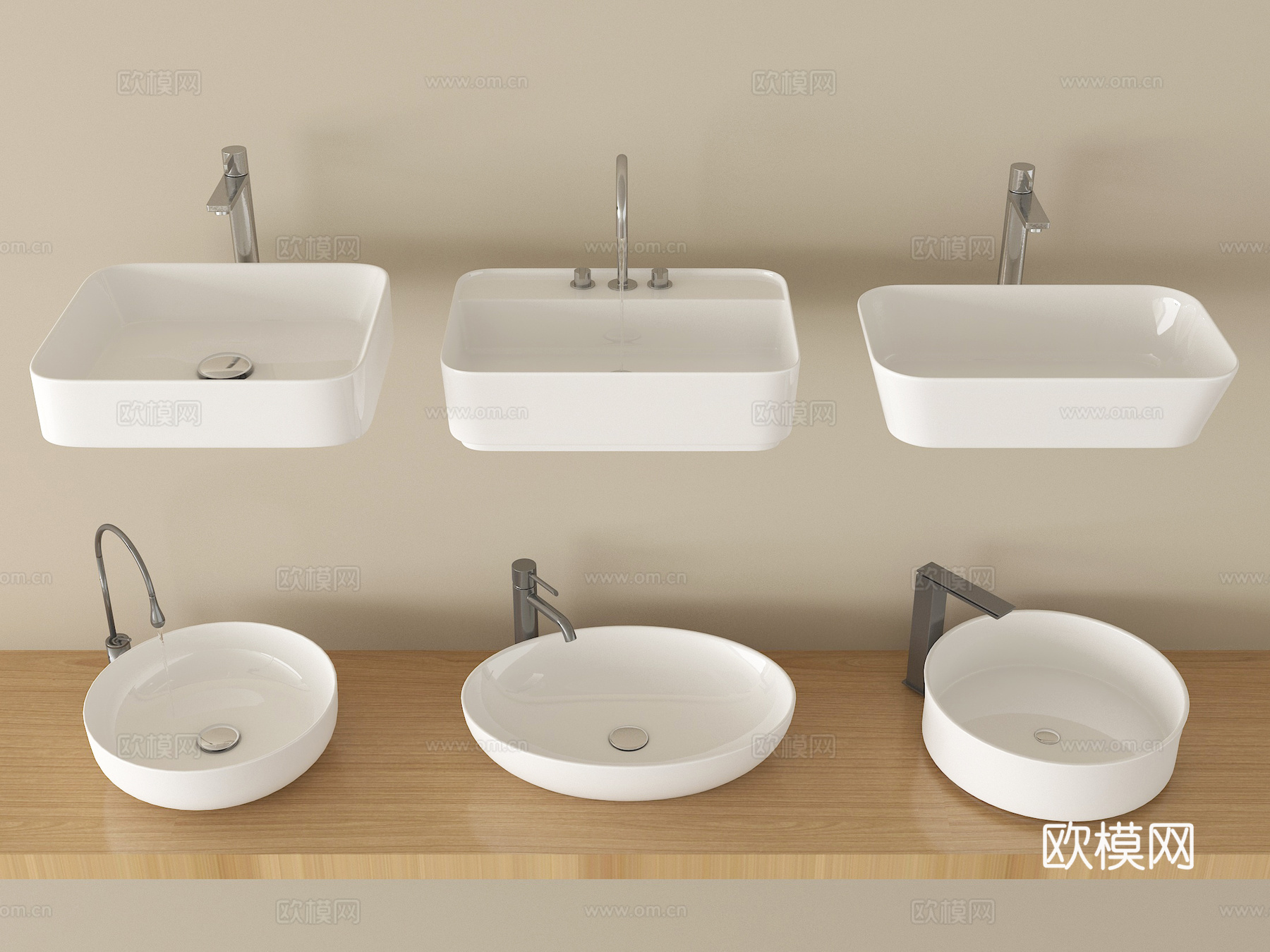 现代洗手台组合 台上盆 台盆 水龙头su模型